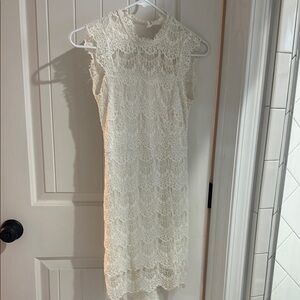 Free People Cream Sheath Midi Dress Mock Neck & Backlesz